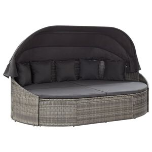 vidaXL Chaise longue d'ext&eacute;rieur avec auvent R&eacute;sine tress&eacute;e Gris