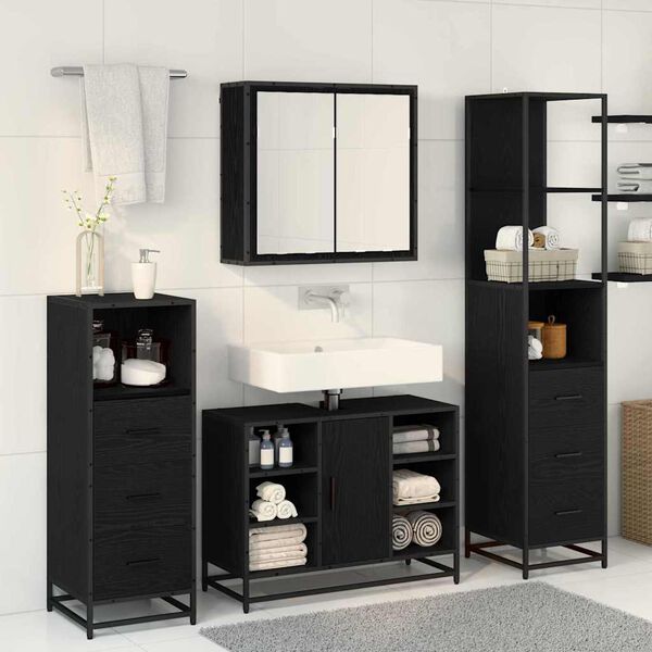 vidaXL Ensemble de mobilier de salle de bain 3 pcs Ch&ecirc;ne noir