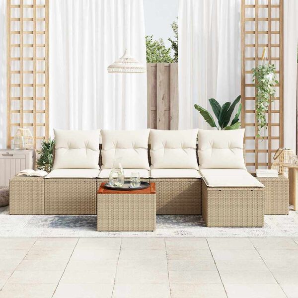 vidaXL Ensemble de canap&eacute; de jardin 6 pcs Beige Poly rotin