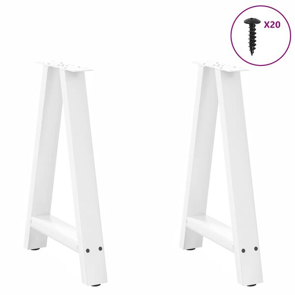 vidaXL Pieds de table à manger en forme de A, 2 pièces, blanc, 50 x (72-73) cm, acier