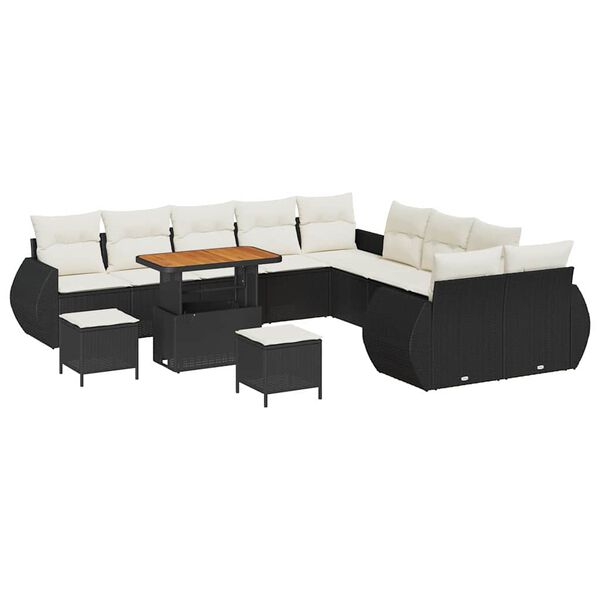 vidaXL Ensemble de canap&eacute; de jardin avec coussin 13 pcs Noir et cr&egrave;me