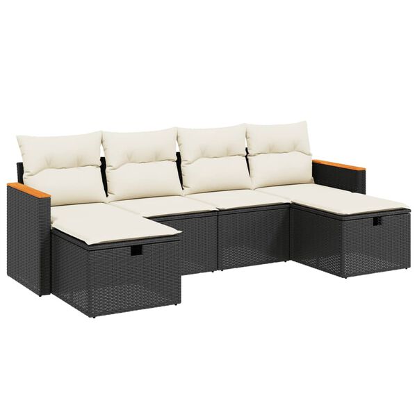 vidaXL Salon de jardin 6 pcs avec coussins noir r&eacute;sine tress&eacute;e