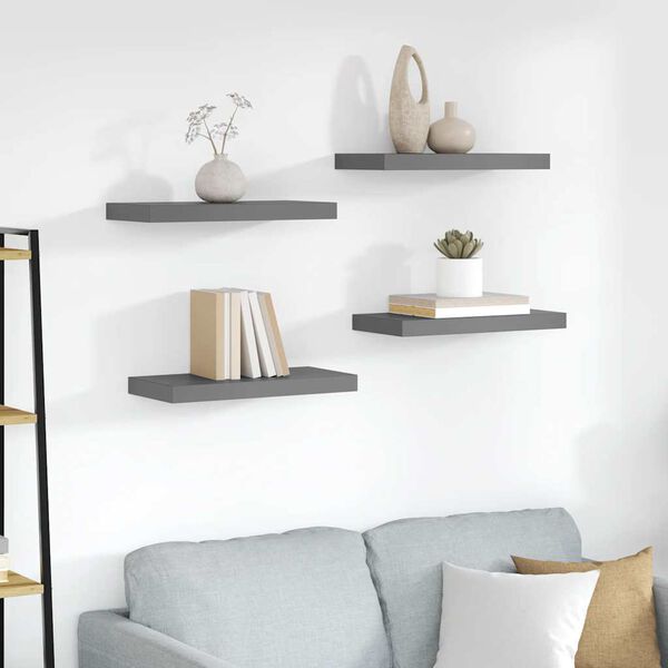 vidaXL &Eacute;tag&egrave;re murale flottante 4 pcs Gris brillant 50x23x3,8 cm MDF