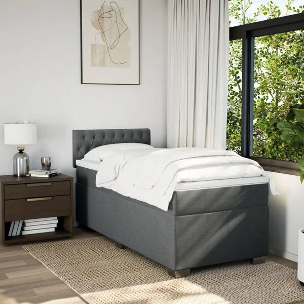 vidaXL Sommier &agrave; lattes de lit et matelas Gris fonc&eacute; 90x190 cm Tissu