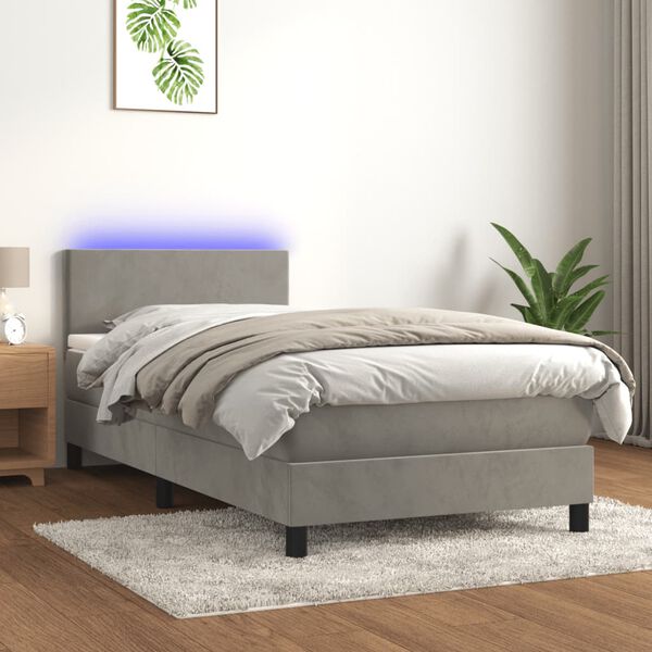 vidaXL Sommier &agrave; lattes de lit avec matelas LED Gris clair 100x200 cm