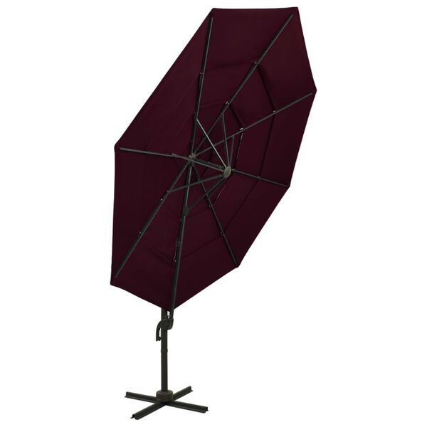 vidaXL Parasol de jardin à 4 niveaux mât en aluminium rouge bordeaux