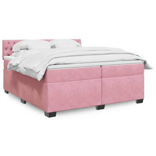 vidaXL Sommier &agrave; lattes de lit avec matelas Rose 200x200 cm Velours