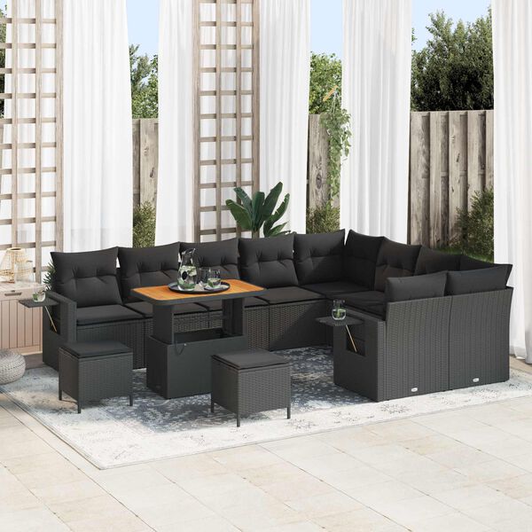 vidaXL Ensemble de canap&eacute; de jardin 12 pcs Noir polyrotin