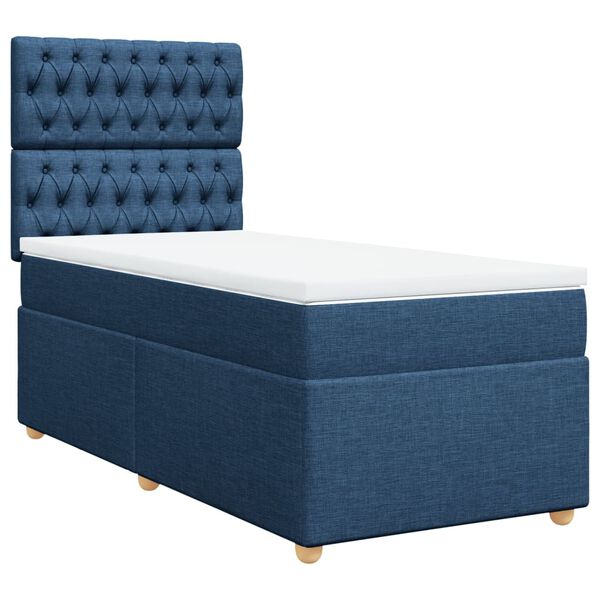 vidaXL Sommier &agrave; lattes de lit avec matelas Bleu 100x200 cm Tissu