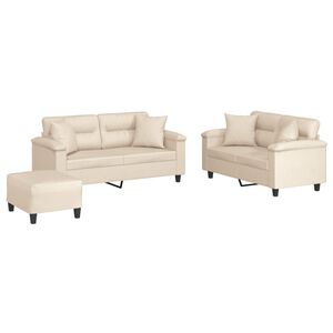 vidaXL Ensemble de canap&eacute;s 3 pcs avec coussins Beige Tissu microfibre
