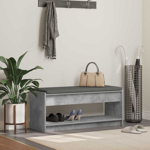 vidaXL Banc d'entr&eacute;e avec coussin Gris B&eacute;ton 103 x 38 x 45 cm