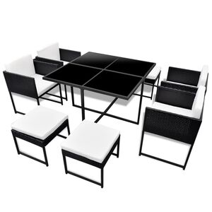 vidaXL Ensemble &agrave; manger d'ext&eacute;rieur 9pcs coussins R&eacute;sine tress&eacute;e Noir