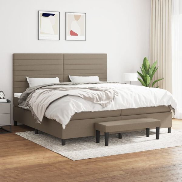 vidaXL Sommier &agrave; lattes de lit avec matelas Taupe 200x200 cm Tissu