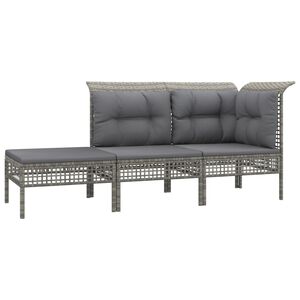 vidaXL Salon de jardin 3 pcs avec coussins Gris R&eacute;sine tress&eacute;e