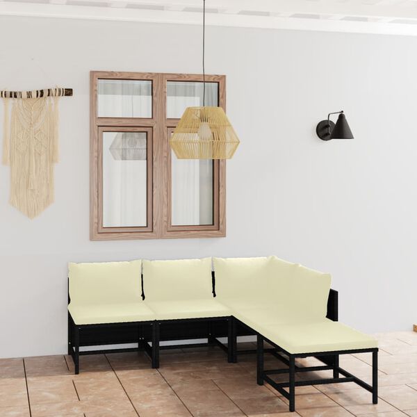 vidaXL Salon de jardin 5 pcs avec coussins R&eacute;sine tress&eacute;e Noir