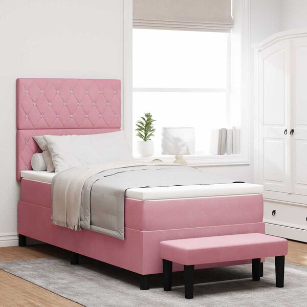 vidaXL Lit &agrave; ressorts avec matelas Rose 90 x 190 cm Velours