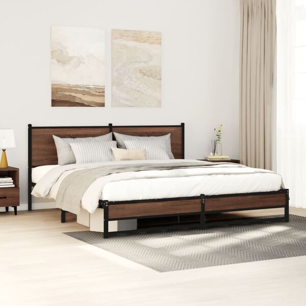vidaXL Cadre de lit en m&eacute;tal sans matelas ch&ecirc;ne marron 183x213 cm