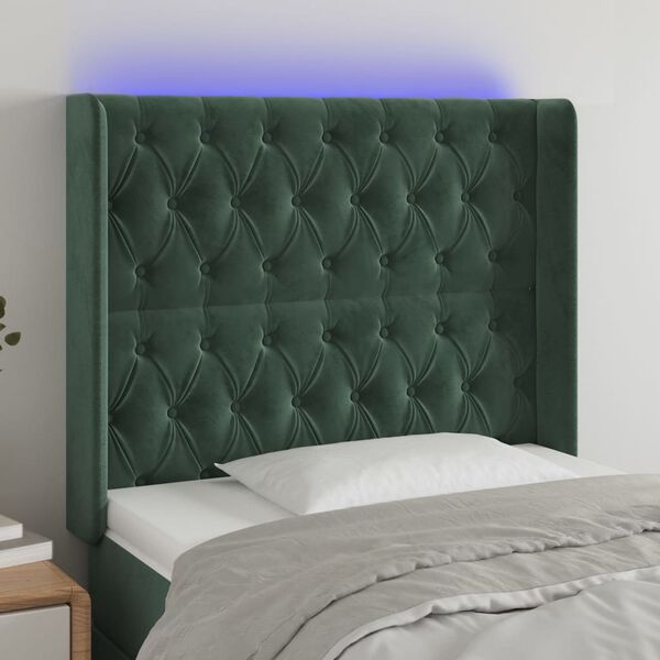 vidaXL T&ecirc;te de lit &agrave; LED Vert fonc&eacute; 93x16x118/128 cm Velours