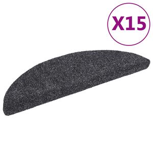 vidaXL Tapis d'escalier autocollants 15 pi&egrave;ces 56 x 17 x 3 cm Gris fonc&eacute; Demi-rond