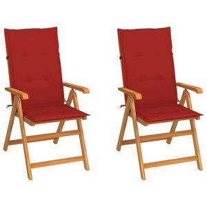 vidaXL Chaises pliantes (lot de 2) avec coussins rouges, en teck massif