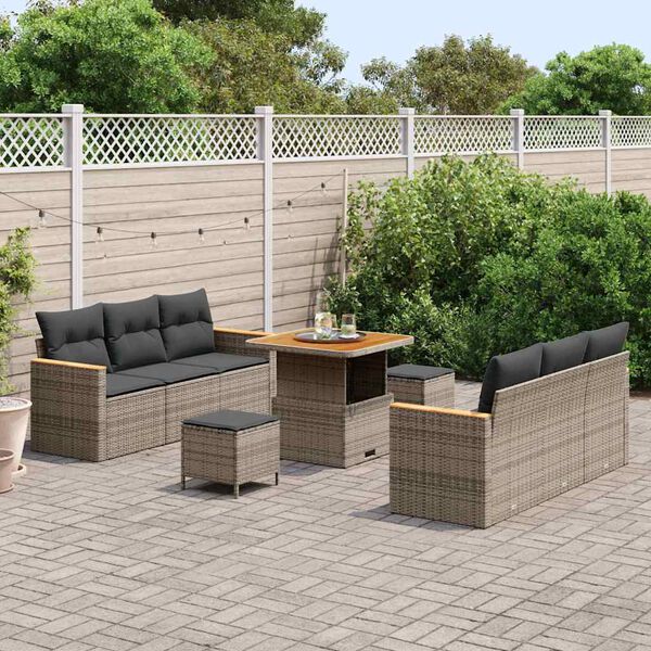 vidaXL Ensemble de canap&eacute; de jardin avec coussin 11 pcs Gris polyrotin