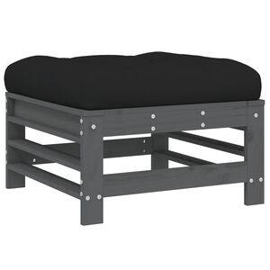 vidaXL Repose-pied de jardin avec coussin gris bois de pin massif