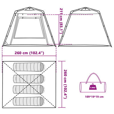 vidaXL Tente de pêche 4 personnes marron libération rapide