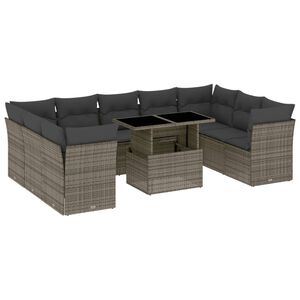 vidaXL Salon de jardin avec coussins 10 pcs gris r&eacute;sine tress&eacute;e