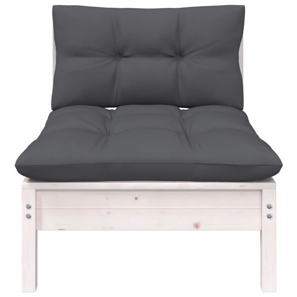 vidaXL Canap&eacute; 2 places de jardin et coussins Blanc Bois de pin solide