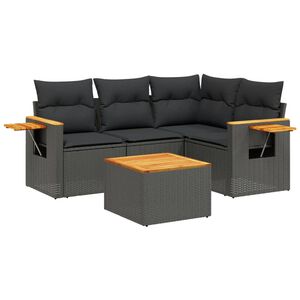 vidaXL Salon de jardin 5 pcs avec coussins noir r&eacute;sine tress&eacute;e