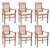 vidaXL Chaises &agrave; manger lot de 6 et coussins cr&egrave;me Bois de teck solide