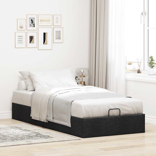 vidaXL Cadre de lit ottoman sans matelas noir 90x200 cm tissu