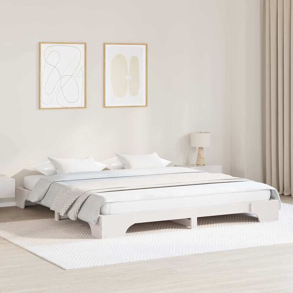 vidaXL Cadre de lit Blanc 200 x 200 cm Pin massif