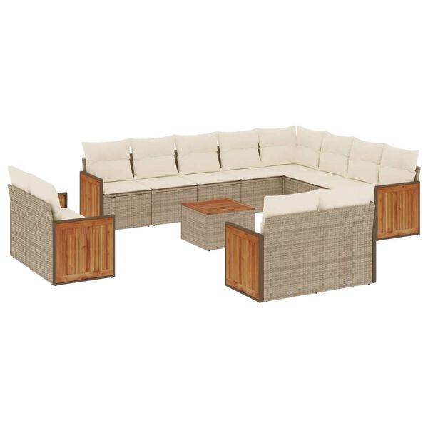 vidaXL Salon de jardin avec coussins 13 pcs beige r&eacute;sine tress&eacute;e