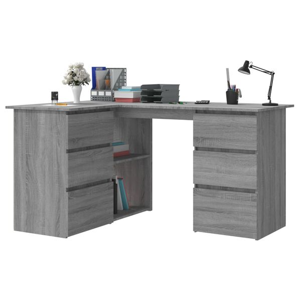 vidaXL Bureau d'angle Sonoma gris 145x100x76 cm Bois d'ing&eacute;nierie
