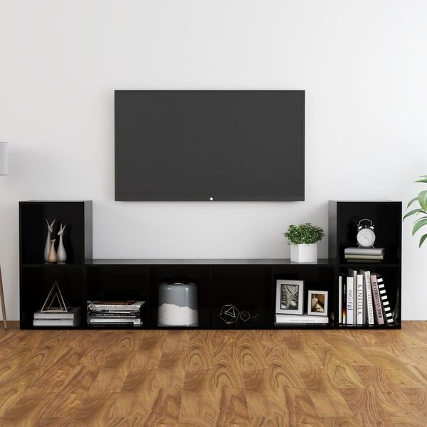 vidaXL Ensemble de meubles TV 3 pcs Noir Bois d'ing&eacute;nierie