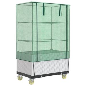 vidaXL Jardini&egrave;re sur&eacute;lev&eacute;e avec housse et roues aspect rotin