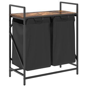 vidaXL Panier &agrave; linge &agrave; 2 compartiments avec &eacute;tag&egrave;re ch&ecirc;ne fum&eacute;