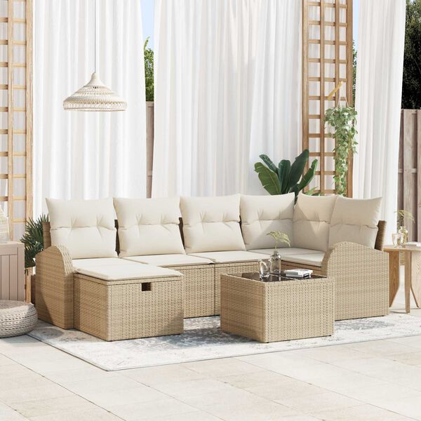 vidaXL Ensemble de Canap&eacute;s avec coussin 7 pcs Beige et cr&egrave;me polyrotin