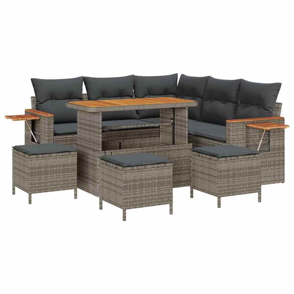 vidaXL Ensemble de canap&eacute; de jardin avec coussin 9 pcs Gris