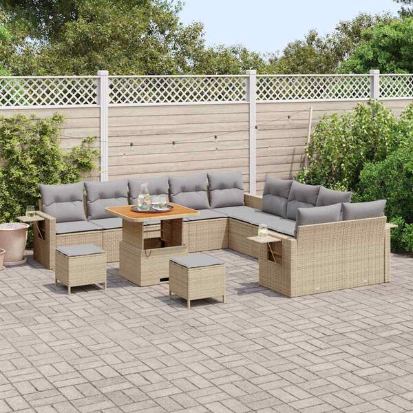 vidaXL Ensemble de canap&eacute; de jardin 13 pcs Beige polyrotin