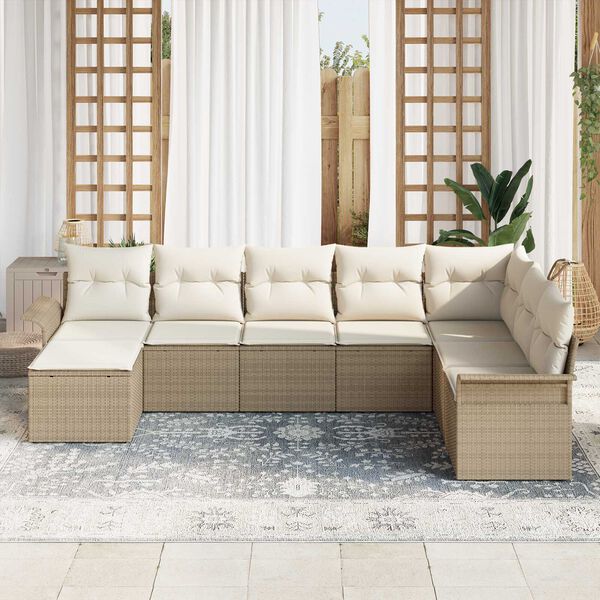 vidaXL Ensemble de canap&eacute; de jardin 8 pcs Beige Poly rotin