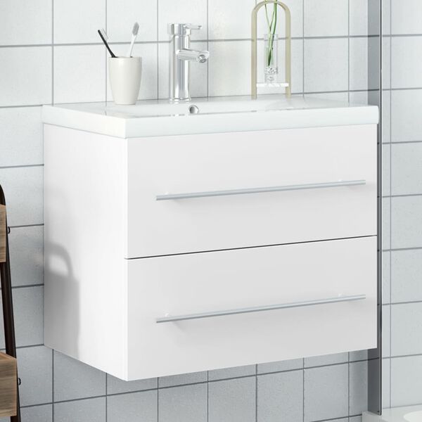 vidaXL Armoire lavabo de salle de bain avec bassin int&eacute;gr&eacute; blanc