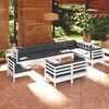 vidaXL Salon de jardin 11 pcs avec coussins blanc bois de pin solide