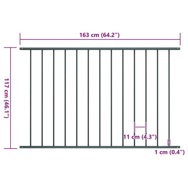 vidaXL Panneau de cl&ocirc;ture en acier thermolaqu&eacute; 1,63 x 1,25 m Anthracite