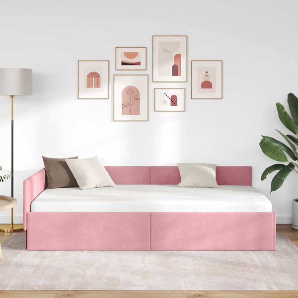 vidaXL Cadre de lit d'angle Rose 100 cm x 200 cm Velours