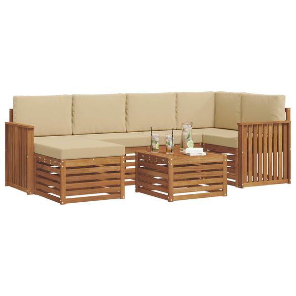 vidaXL Ensemble de canap&eacute; d'angle avec coussin 7 pcs Naturel et Beige