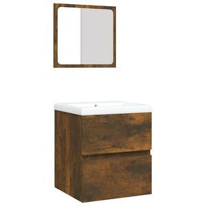 vidaXL Armoire lavabo de salle de bain et bassin et miroir Ch&ecirc;ne fum&eacute;