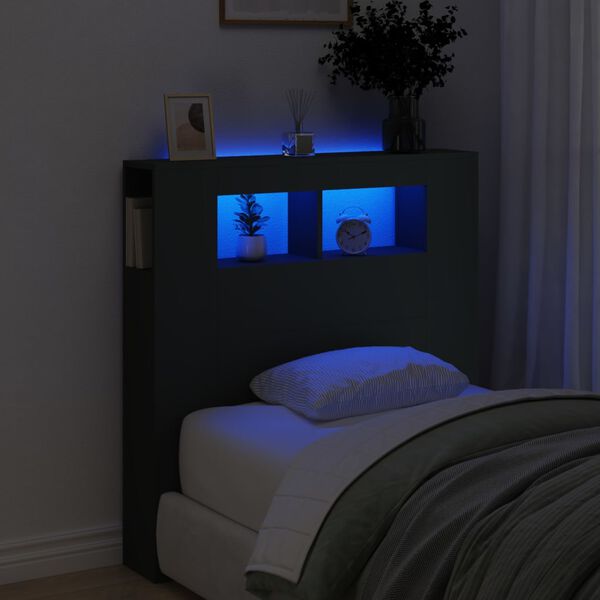 vidaXL T&ecirc;te de lit &agrave; LED noir 100x18,5x103,5 cm bois d'ing&eacute;nierie