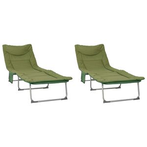 vidaXL Transat pliant avec coussin 2 pc Vert fonc&eacute;